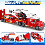 Toddler Boys Toys, 3 4 5 Large Fire Truck Toys With Lights Sounds, Truck Car With Racing Car And Helicopter, Semi Vehicle Brithday For 3 4 5 6 7 Boys Girls
