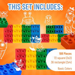 Strictly Briks Building Toy Big Blocks - Compatible with Lego Duplo Set for Toddlers & Kids Creative Play & Learning, 108 Set/Basic Colors