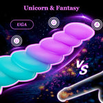 Fantasy Dildo Big Dildo,8 inch Suction Cup Dildos for Prostate & G Spot,Pink & Blue Soft Curved Big Dildos with Ribbed,Silicone Unicorn Anal Sex Toy for Men Women Couples