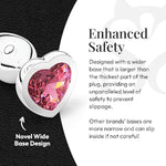 Jewel Butt Plug Beginner 4 Piece Set - Extra Small, Small, Medium, Large - Wide Base Prevents Slippage - Metal Anal Sex Adult Toy For Men & Women - Heart Shaped Charm (Silver & Pink)