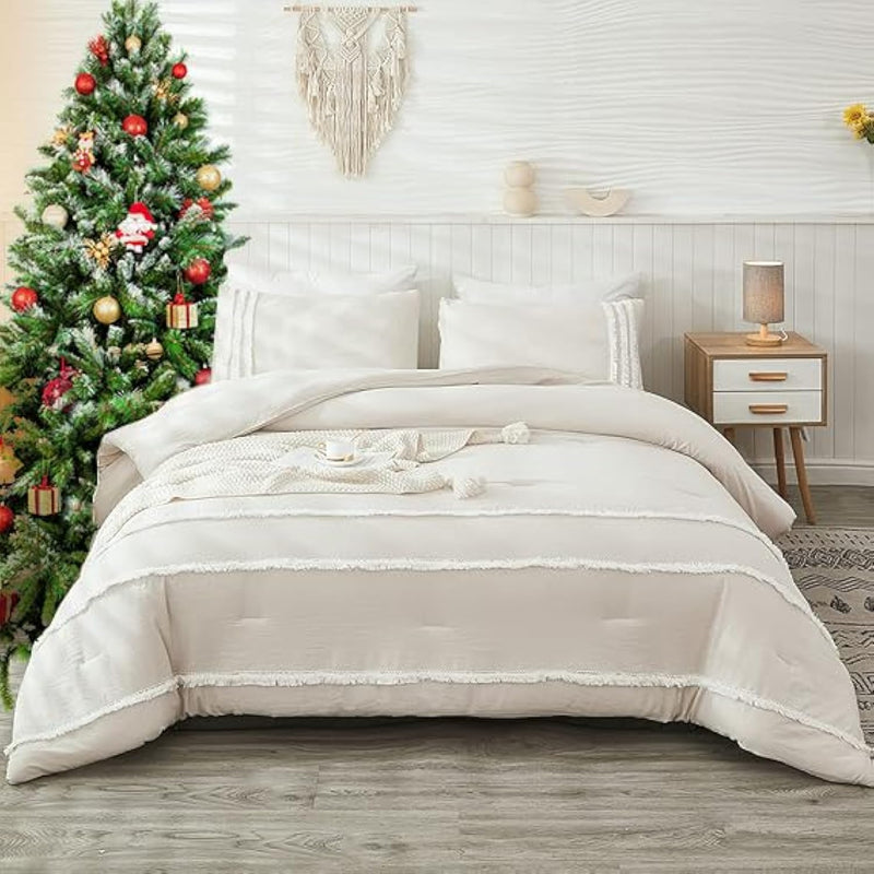 California King Comforter Set Boho Comforter Beige Grey Bedding Set White Gold
