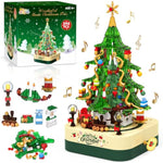 594 Pcs Christmas Tree Building Block Set, Rotating Music Box Christmas Building Block Tree For Boys Girls Adults, Xmas Gifts Decorations For Kids Adults Teens,Green