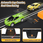 Slot-Car-Race-Track-Sets For Boys Kids, Battery Or Electric Race Car Track With 4 High-Speed Slot Cars, Dual Racing Game 2 Hand Controllers Circular Overpass Track, Toys Gifts For 6-8 8-12 Boys Girls