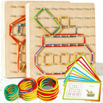 2Pack Wooden Geoboard Montessori Toys - Wood Geo Board Manipulative Geoboards For 4 5 6 Year Old Kids With Pattern Cards And Rubber Bands,Brain Teaser Stem Toy For Boys Girls Ages 3-6