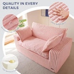 59" Bean Bag Sofa Couch, Loveseat Boneless Couch In A Box, Upholstered Small Mini Sofa With Deep Seating For Living Room Bedroom Office Apartment, No Assembly, Pink