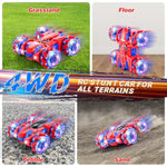 Spider Remote Control Car, 2.4Ghz Rc Cars With Headlight Double Sided Off-Road 360° Rotating Rechargeable 4Wd Rc Stunt Car Indoor Outdoor Spider Toys For Boys 4-6 5-7 8-13