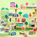 36 Pcs Wooden Community Helpers Community Wooden Toy Preschool Little Professionals Buildings Block Set Multicultural Buildings, Creative Play For Social Learning Educational Model