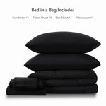 Queen Comforter Set - 7 Pieces Bed In A Bag Set Black, Bedding Sets Queen With All Season Quilted Comforter, Flat Sheet, Fitted Sheet, Pillowcases, Black, Queen