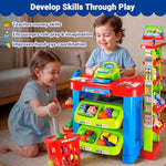 Supermarket Playset For Kids — Grocery Store Pretend Play With Toy Shopping Cart, Cash Register, Scanner & Play Food Accessories – Fun Gift For Ages 3+
