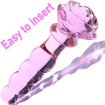 Glass Anal Beads Butt Plug Prostate Massager With Long Neck, Rose Round Base And 4 Gradual Beads Fetish Bum Plug Anal Dilator Masturbation Sex Toy For Women Men, 5.59 X 1.14 Inch Pink