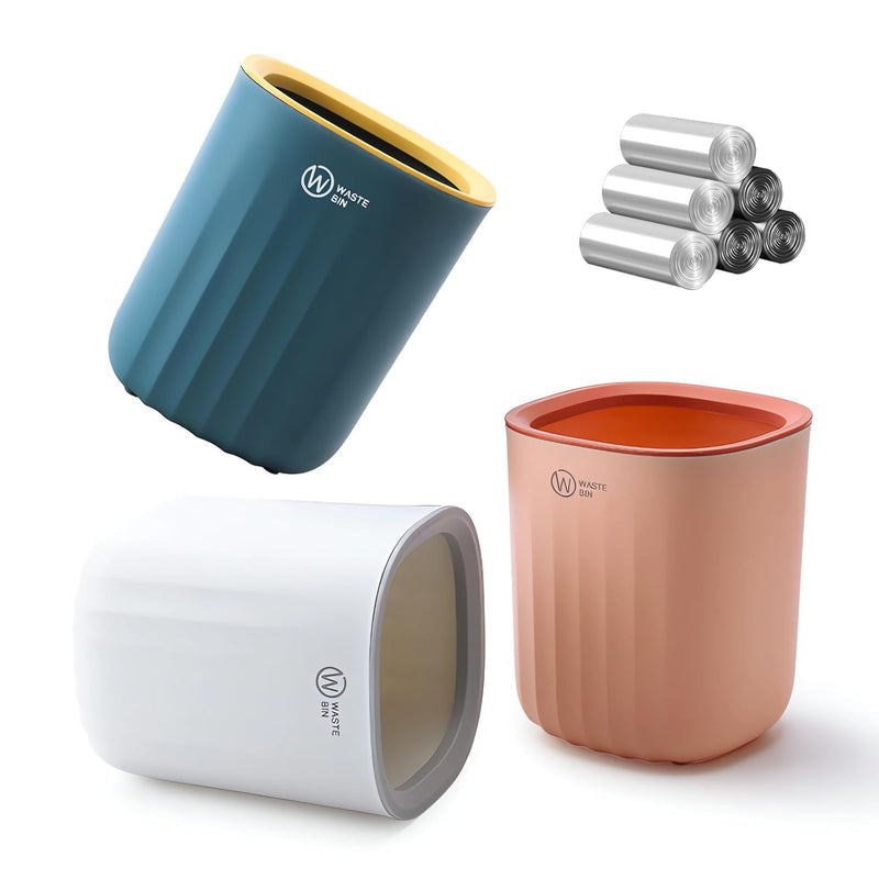 3 Pcs Mini Trash Can With 180 Trash Bags, Tiny Desktop Wastebasket, Small Plasti