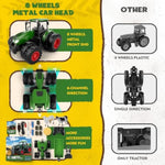 Remote Control Tractor Toy, Kids Rc Tractor Set & Truck And Trailer Front Loader - Metal Car Head/8 Wheel/Light, Toddlers Farm Vehicle Toys For 3 4 5 6 7 8 9 Year Old Boys Girls Birthday Gift