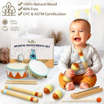 Toddler Musical Instruments - Montessori Wooden Musical Toys For Toddlers 1-3 | Modern Boho Baby Drum Set With Neutral Colors Percussion Instruments | Kids Preschool Educational