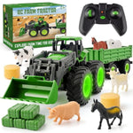 Remote Control Tractor Toy, Kids Rc Tractor Set With Truck & Trailer And Light/Loading/8 Wheel, 2.4 Ghz Rc Farm Vehicle Toys, Animal Farm Kids Toy For 3 4 5 6 7 8 9 Year Old Boys Girls Birthday Gift