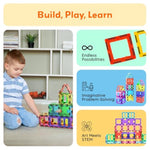 PicassoTiles 42pcs Magnetic Tiles Magnet Blocks See-Through Shape STEM Toys Building Block Educational Playset Compatible with Major Brand Tile -Starter Set for Boys and Girls Toddlers Ages 3+ PT42