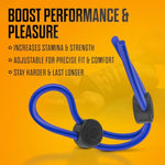 Blush Stay Hard 9" Silicone Penis Ring, Double Loop Lasso - Adjustable Cock & Balls Cinch - Quick Release Locks - Harder Erection, Stamina & Girth Enhancing - Adult Sex Toy For Men & Couples - (Blue)