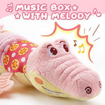 Baby Toys 0 To 12 Months, Musical Stuffed Animal Activity Soft Toys With Multi-Sensory Crinkle, Rattle And Textures,Infant Tummy Time Toys For Newborn Boys Girls, Crocodile, Pink