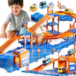 Puzzle Racer Kids Car Track Set, 4-Tier Race Tracks For Kids Ages 3-5 With 3 Cars, Traffic Parts, Trucks For Toddlers 2-4 Years, Floor Puzzle Tracks Car Gift For Boys Girls 3 4 5 Year Old