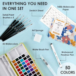 50-Piece Colorful Watercolor Paint Set with Brush Pens for Artists and Beginners