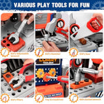 65 Pcs Kids Tool Set, 2-In-1 Kids Tool Box & Bench, Toddler Tool Set With Electric Drill And Power Miter Saw, Workbench For Boys Age 3 4 5 6 7 8 Year Old