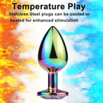 Anal Plugs Stainless Steel Anal Sex Toys Butt Plug Jeweled Prostate Massager Training Anal Trainer Butt Toys For Sex Beginner Men Women Couples Lover (Blue)