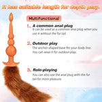 Anal Beads Anal Butt Plug With Removable Artificial Fur Fox Tail Silicone Adult Sex Toy For Prostate G-Spot Stimulation Anus Training Role Play Erotic Sex Game For Men Women Couple Black L