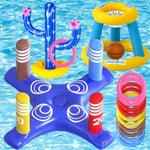 Pool Toys Games Set For Kids Pool Basketball Hoop, Inflatable Cross Ring Toss, Floating Floats Games For Toddlers Adults Swimming Water Toys Party Decoration