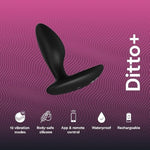 Ditto+ Black Remote Control Vibrating Butt Plug & Pivot Vibrating Cock Ring - App Controlled Couples Sex Toys Bundle