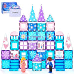 Diamond Magnetic Tiles Set 145Pcs With Magnetic Doodle Kit, 3D Blocks Magnet Toys For Girls 3 4-7,8-12, Stem Toys Princess Castle Include 2 Stairs 2 Dolls Decals Stickers,3 4 5 6 7 8+ Girls Xmas Gift