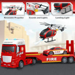 Kids Toys For 3 4 5 6 7 8 Years Old Boys, 25" Fire Truck Toy With Racing Car And Helicopter, Toddler Friction Powered Truck Vehicle Toy With Lights, Sounds For Boys Girls Christmas Birthday Gifts