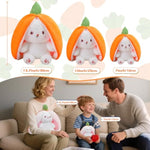 Cuddly Bunny Stuffed Animal, Kawaii Squishy Cute Easter Bunny Plush Turn Into Rabbit Fruit Doll Carrot Strawberry Pillow, Plushies Funny Bunny Toy For Baby (Carrot Rabbit, 10Inch)