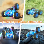 Remote Control Car, Rc Cars Stunt Toys New Upgraded Strip Lights And Headlights Toys Double-Sided 360° Rotating 4Wd Drift Truck For Boys Girls Birthday Gift (Blue)
