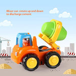 4 Pack Friction Powered Cars Construction Vehicles Toy Set Cartoon Push And Go Car Tractor, Bulldozer, Cement Mixer Truck, Dumper For Year Old Boy Girl Kid Gift