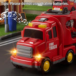 Truck Toys For 3 4 5 6 Years Old Boys, Toddler Car Toys For Toddler Boys Ages 3-5, Fire Toys Car Carrier Vehicle Toy Set, Kids Toys Truck Set For Age 3-9