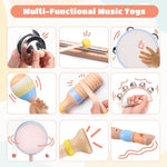 Montessori Musical Instruments For Toddlers, Wooden Baby Music Set With Drum, Flute, Clarinet, Chime Bar, Bells Cymbals, Natural Sensory Learning Toys For Boys Girls 1-3 Years Old