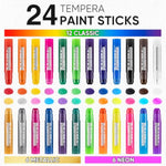 24 Pack Tempera Paint Sticks for Kids, Washable, Non-Toxic & Quick Drying