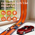 Flex Race Car Track 15 Ft Starter Set For Kids Age 3+, Rolls Up Portable Track Playsets Compatible With Diecast 1/64Th Cars, Long Kid Cars Ramp With Suction Cups For Indoor & Outdoor