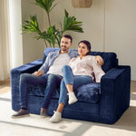 Convertible Sofa Bed, Pull Out Loveseat Sleeper Sofa, Folding Couch Bed With Pillows For Living Room, Navy