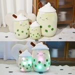 Light Up Matcha Boba Tea Plush Pillow 10'' Kawaii Stuffed Bubble Stuffed Animal Toy With Led Lights Birthday Christmas Holiday Valentines Gifts For Kids,Girls,Boys