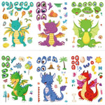 24 Sheets Dragon Make-a-Face Stickers for Kids, DIY Party Favors & Crafts