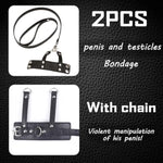 Testicle Crusher CBT Scrotal Bondage Rope Testicle Stretcher Bondage Sexual Stimulation Device Sex Leash for Man, Male Chastity Cage Devices Leather Cock Ring Penis Clamp Scrotal Torture BDSM Toys