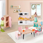 36Pcs Wooden Dollhouse Furniture Set With Dolls For 5 Rooms, Wood & Plastic Pink Dollhouse Accessories Pretend Play Furniture Toy Christmas Birthday Gift Toy For Kids Boys Girls Toddler 3+