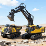 Remote Control Excavator Toy For Boy 2 Batteries- 1/20 Scale Remote Control Digger With Alloy Shovel, Infinitely Rotating Cab, Lights & Sounds - Gift For Kids Ages 6,7,8,9,10