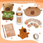 Capybara Plush For Kids 4 5 6 7 8 9 10+ Year Old Birthday Cute Capybara Plush Set With Stuffed Animal/Cup/Notebook/Bag/Pen/ Stickers/Badge/Keychain