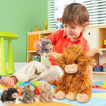 5 Pcs Highland Cow Stuffed Animal 14" Large Realistic Fluffy Stuffed Highland Cow Plush Toy With 4 Babies Baby Calves, Scottish Highland Cows Decor Gifts For Kids Girls Boys Birthday