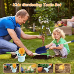 Kids Gardening Tools Set, Gardening Set For Kids, Outdoor Backyard Farm Digging Toys With Wheelbarrow, Metal Shovel, Rake, Leaf Rake, Outside Garden Wagon Toys Birthday Gifts For Boys Girls 4-8