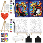 2 Pack Paint And Sip Canvas Painting Kit Pre Drawn Canvas For Painting For Adults Stretched Canvas Couples Games Date Night Shoe Crown Anniversary Couple Paint Party 8X10