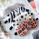 4 Pieces Plush Eye Mask Silk Furry Sleep Masks Comfortable Blindfold Eye Cover Colorful Satin Night Eyeshade Cover for Women Men Sleep Travel Nap Sleeping (Leopard Print, Classic Colors)