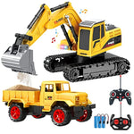 Remote Control Excavator & Dump Truck Toy For Kids(Set Of 2) With Lights And Sounds,Construction Vehicles Rc Trucks Toys For Boys Kids 3 4 5 6 7 8 9 10 Year…