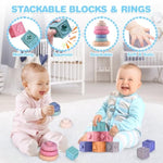 0-3-6-12 Months Baby Toys, 5 In 1 Montessori Toys For Babies, Teething Toy & Stacking Building Block & Ring & Silicone Pull String, Sensory Development Baby Infant Toy, Gift For Babies